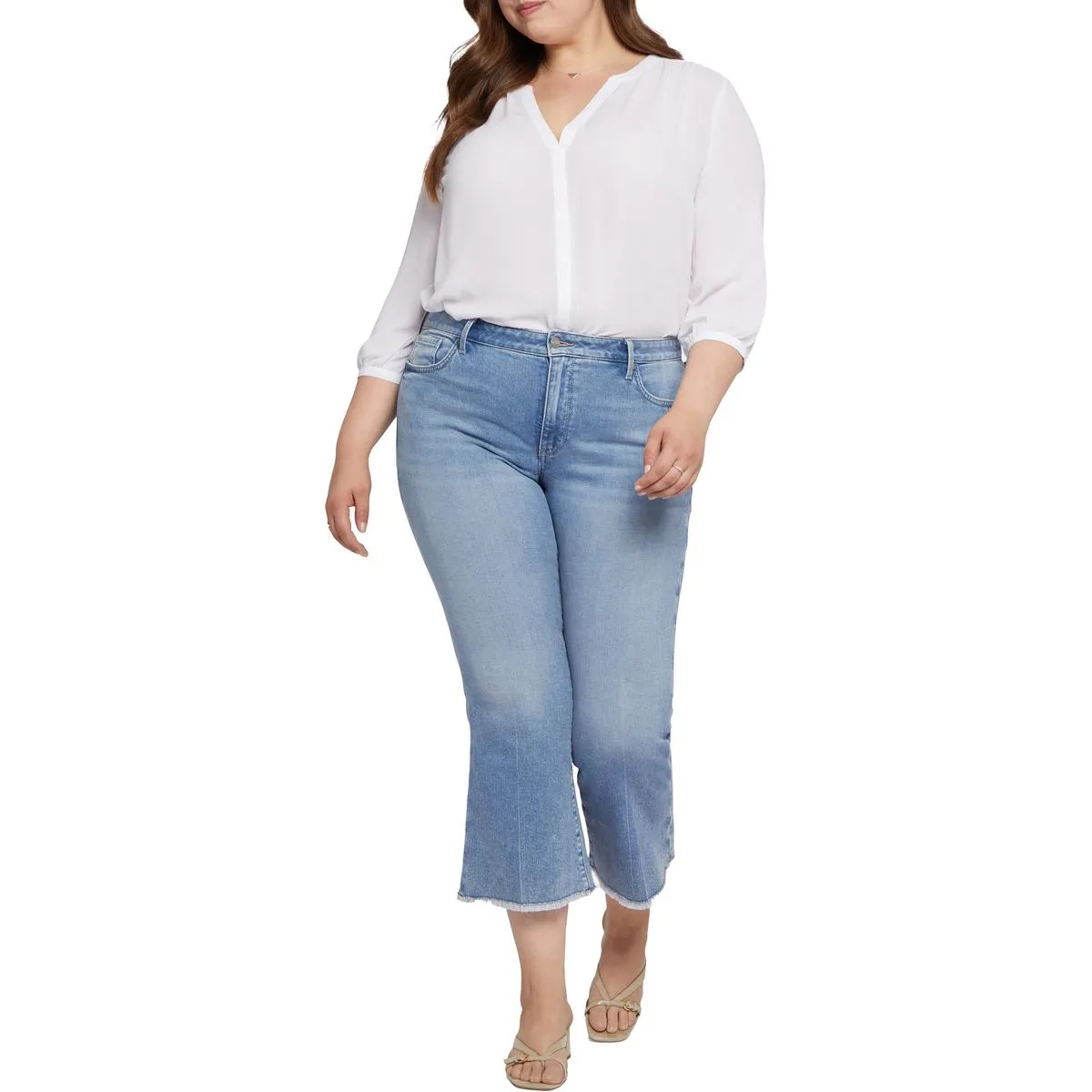 NYDJ Damen Plus Baumwolljeans mit ausgefranstem Saum und Schlag