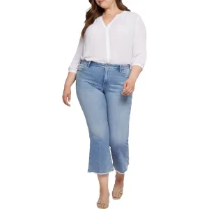 NYDJ Womens Plus Frayed Hem Cotton Flared Jeans