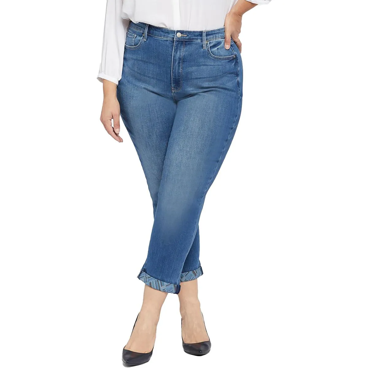 NYDJ Damen Plus Girlfriend Bedruckter Bund Medium Wash Skinny Jeans