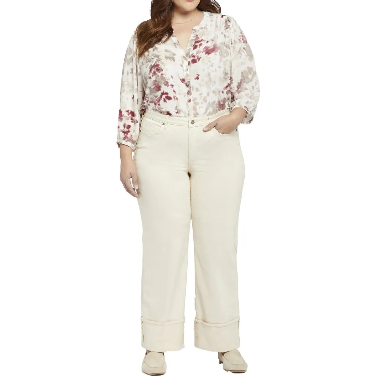 NYDJ Damen Teresa Jeans mit Umschlagbund und weiter Beinform