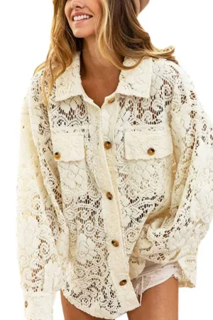 Übergroße Spitzen-Jacke in Natur