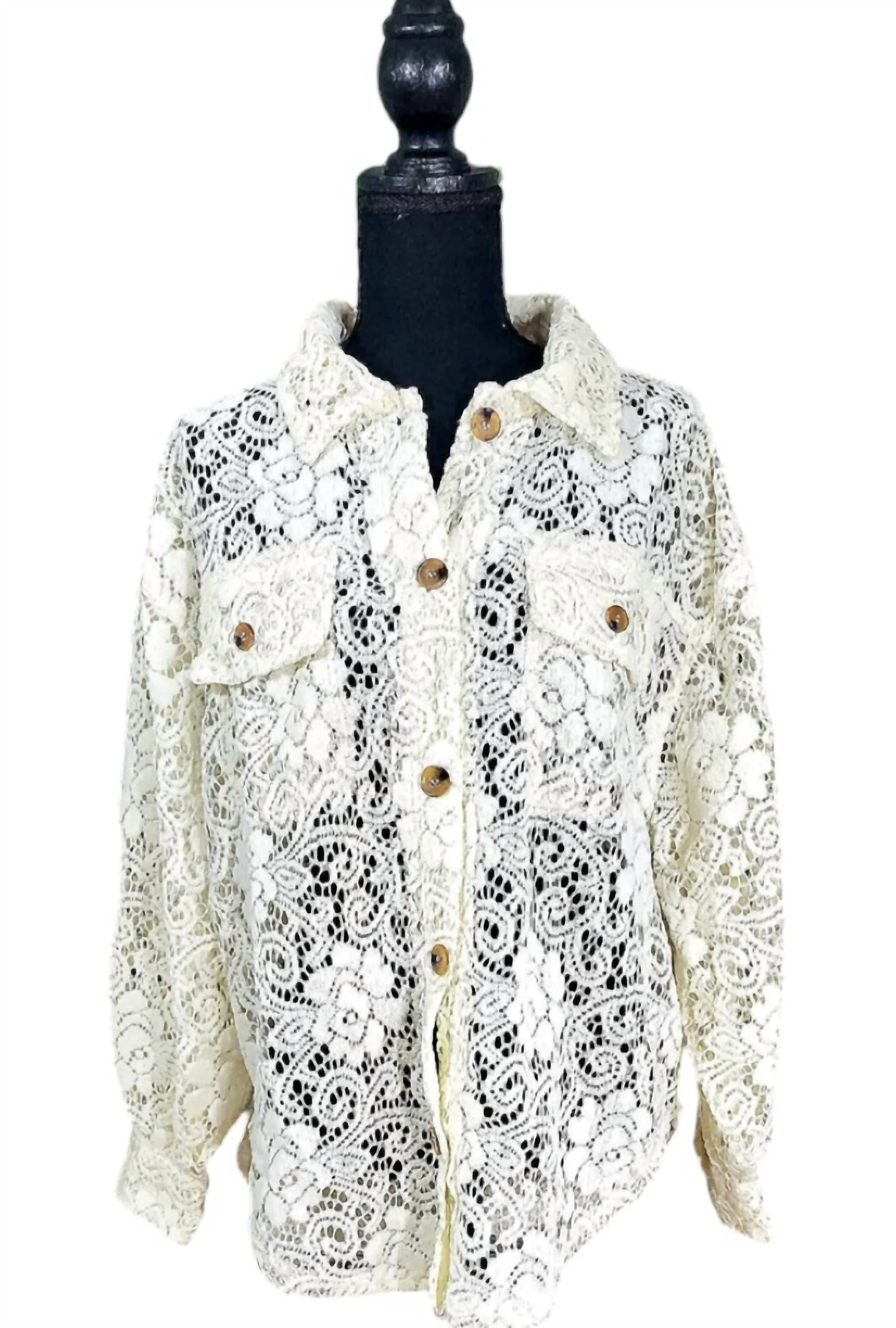 Übergroße Spitzen-Jacke in Natur
