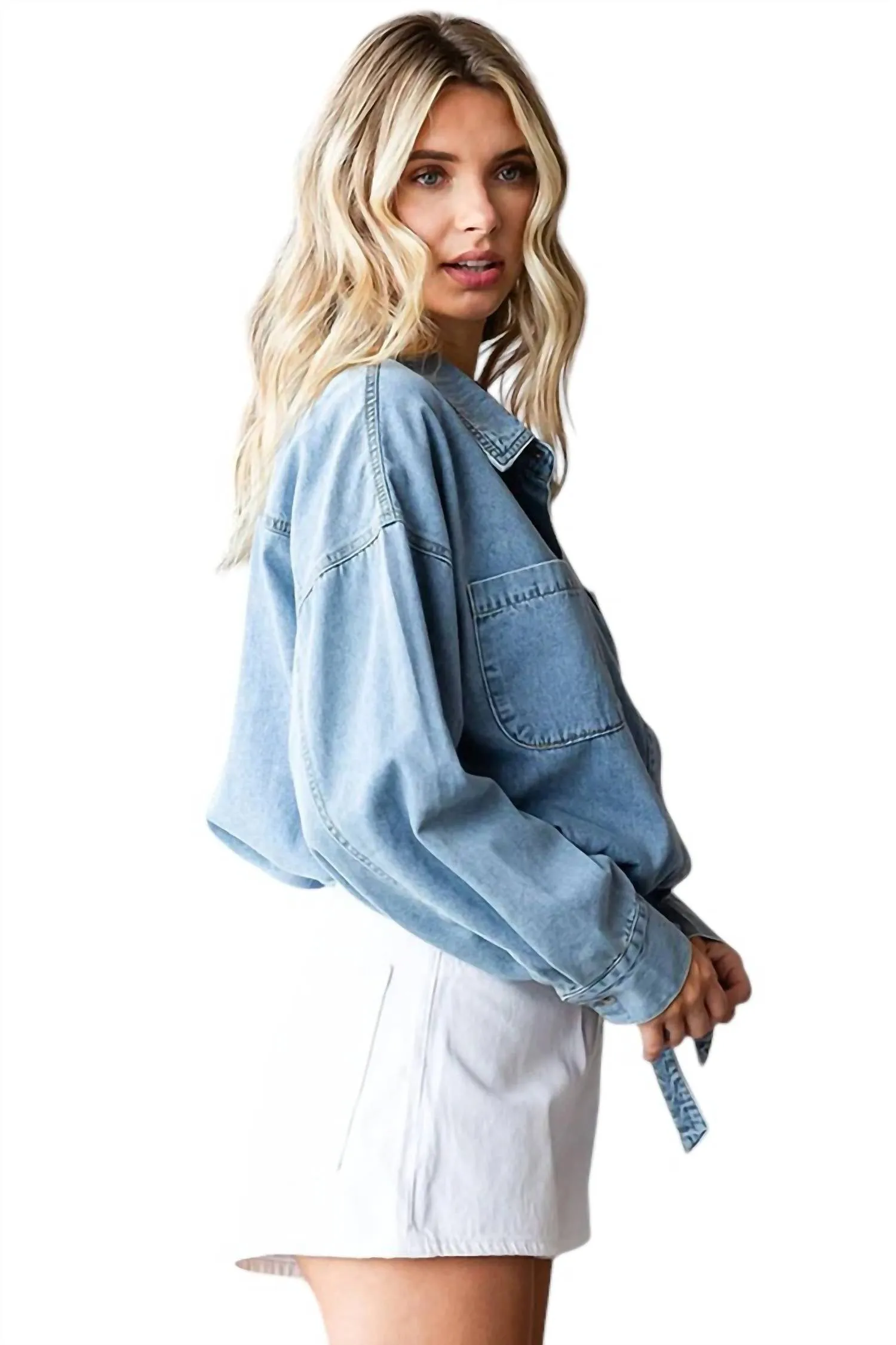 Plus Size Washed Denim Jacke