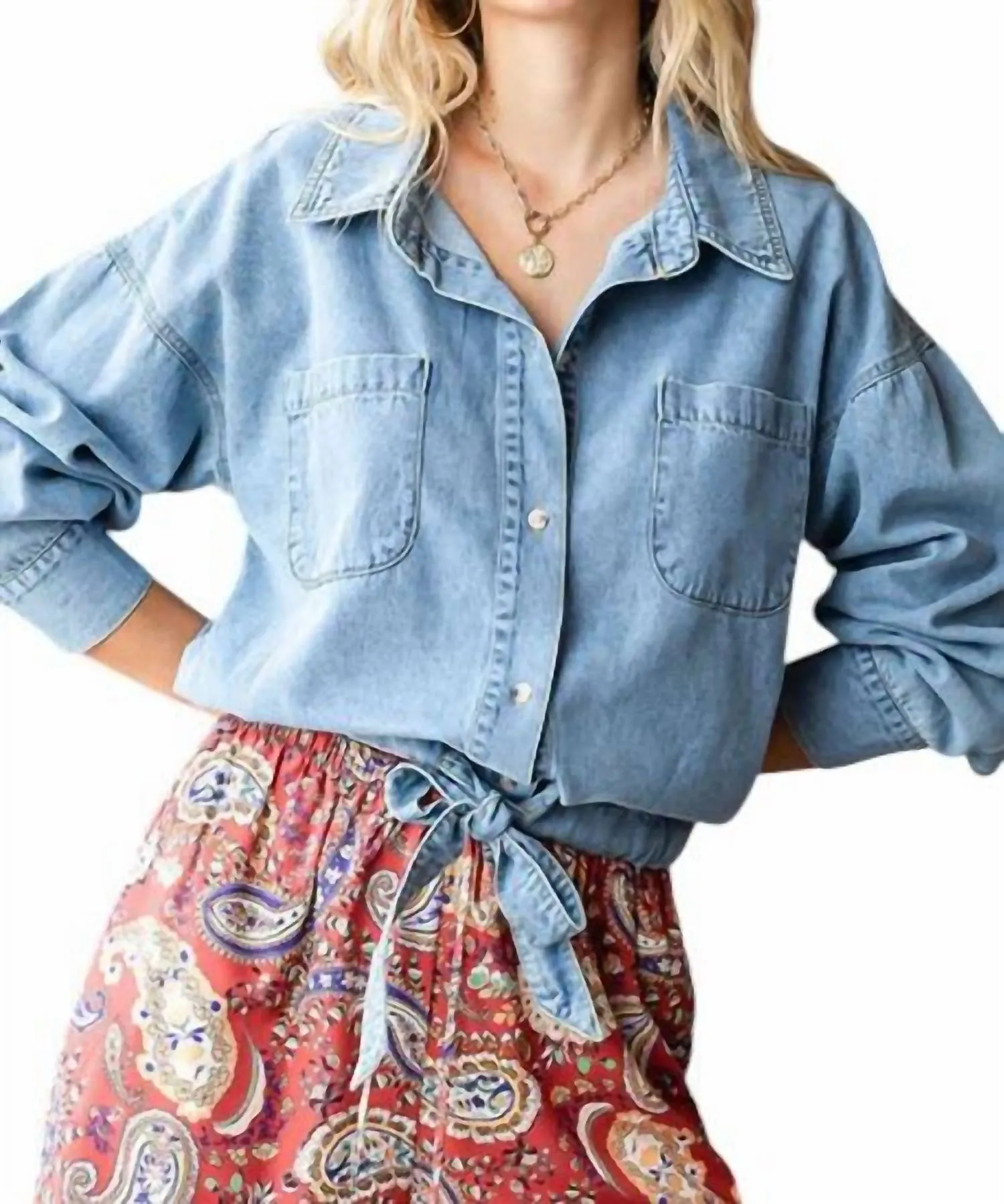 Plus Size Washed Denim Jacke