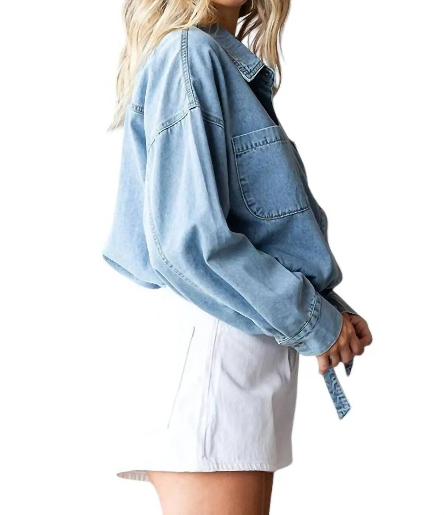 Plus Size Washed Denim Jacke