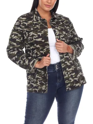 Plus Damen Tarnung Langarm Denim Jacke