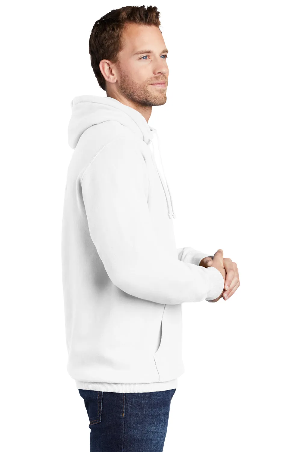 Port & Company Herren Beach Wash Fleece Kapuzenpullover Hoodie mit Kangaroo-Tasche - Weiß