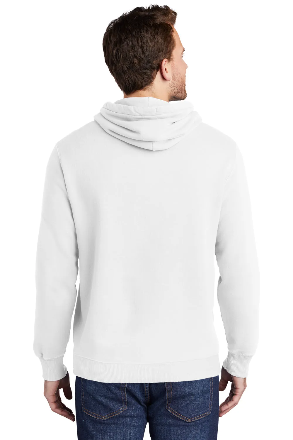 Port & Company Herren Beach Wash Fleece Kapuzenpullover Hoodie mit Kangaroo-Tasche - Weiß