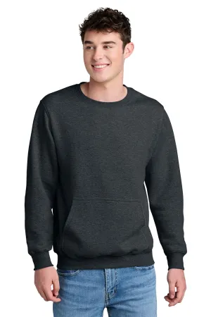 Port & Company Mens Core Fleece Crewneck Sweatshirt w/ Pouch Pocket - Heather Dark Grey