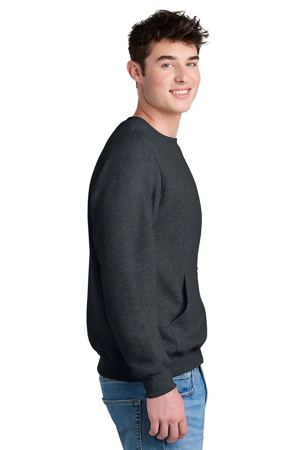 Port & Company Herren Core Fleece Crewneck Sweatshirt mit Beuteltasche - Heather Dunkelgrau