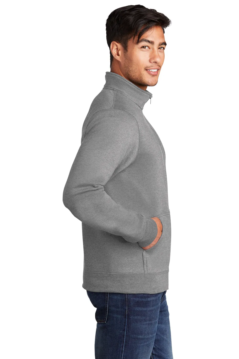 Port & Company Herren Core Fleece Full-Zip Sweatshirt mit Taschen - Heather Grey