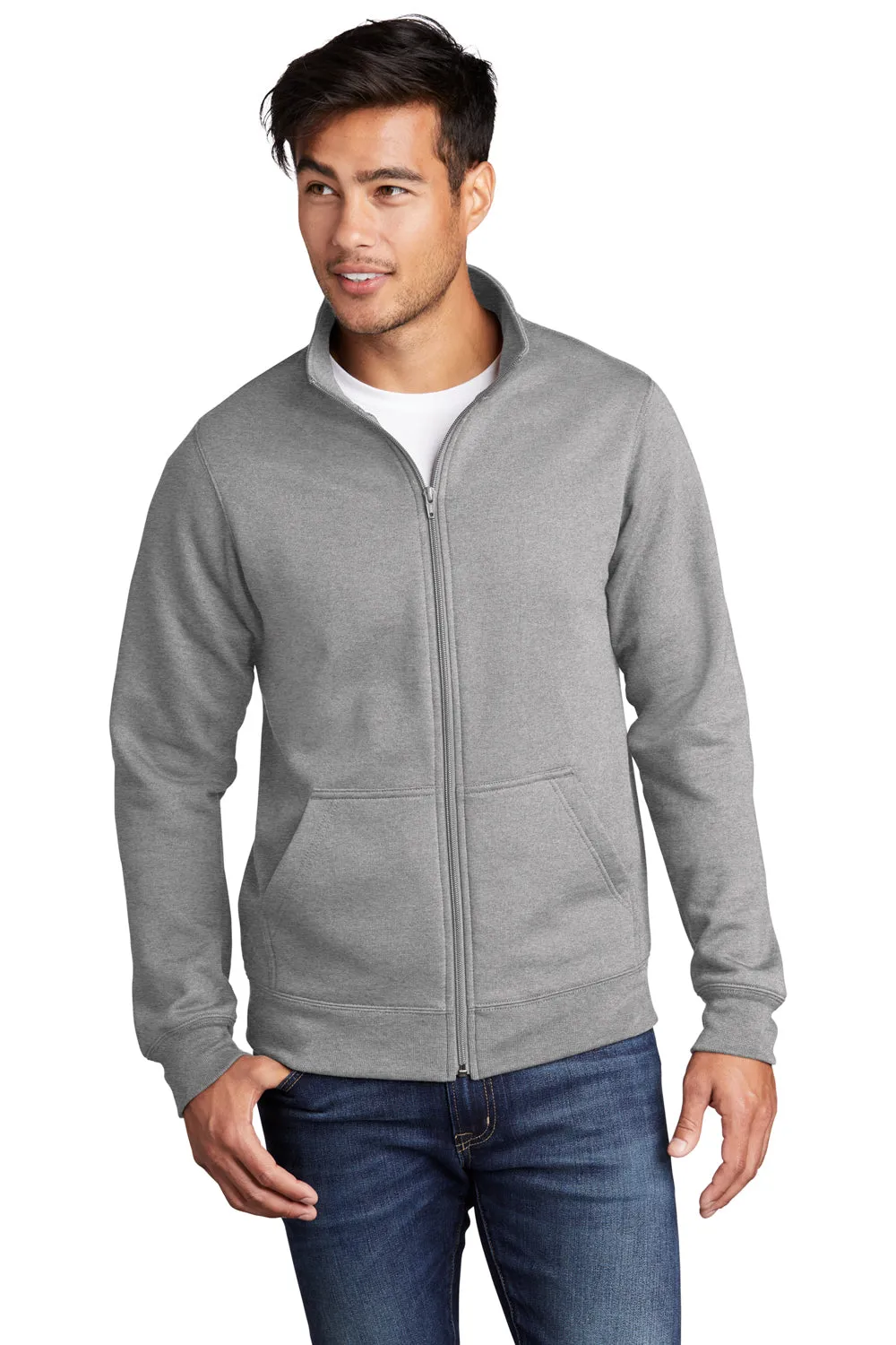 Port & Company Herren Core Fleece Full-Zip Sweatshirt mit Taschen - Heather Grey