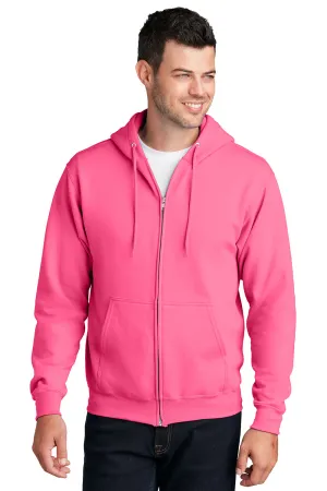 Port & Company Herren Core Pill Resistant Fleece Full Zip Kapuzenpullover Hoodie mit Taschen - Neon Pink
