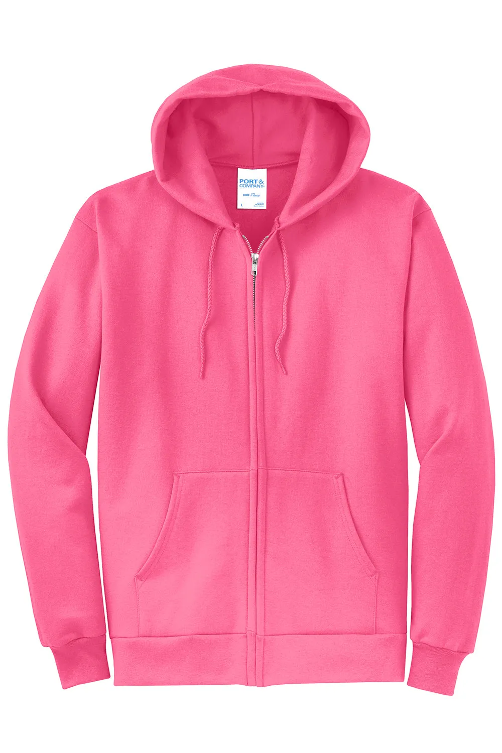 Port & Company Herren Core Pill Resistant Fleece Full Zip Kapuzenpullover Hoodie mit Taschen - Neon Pink