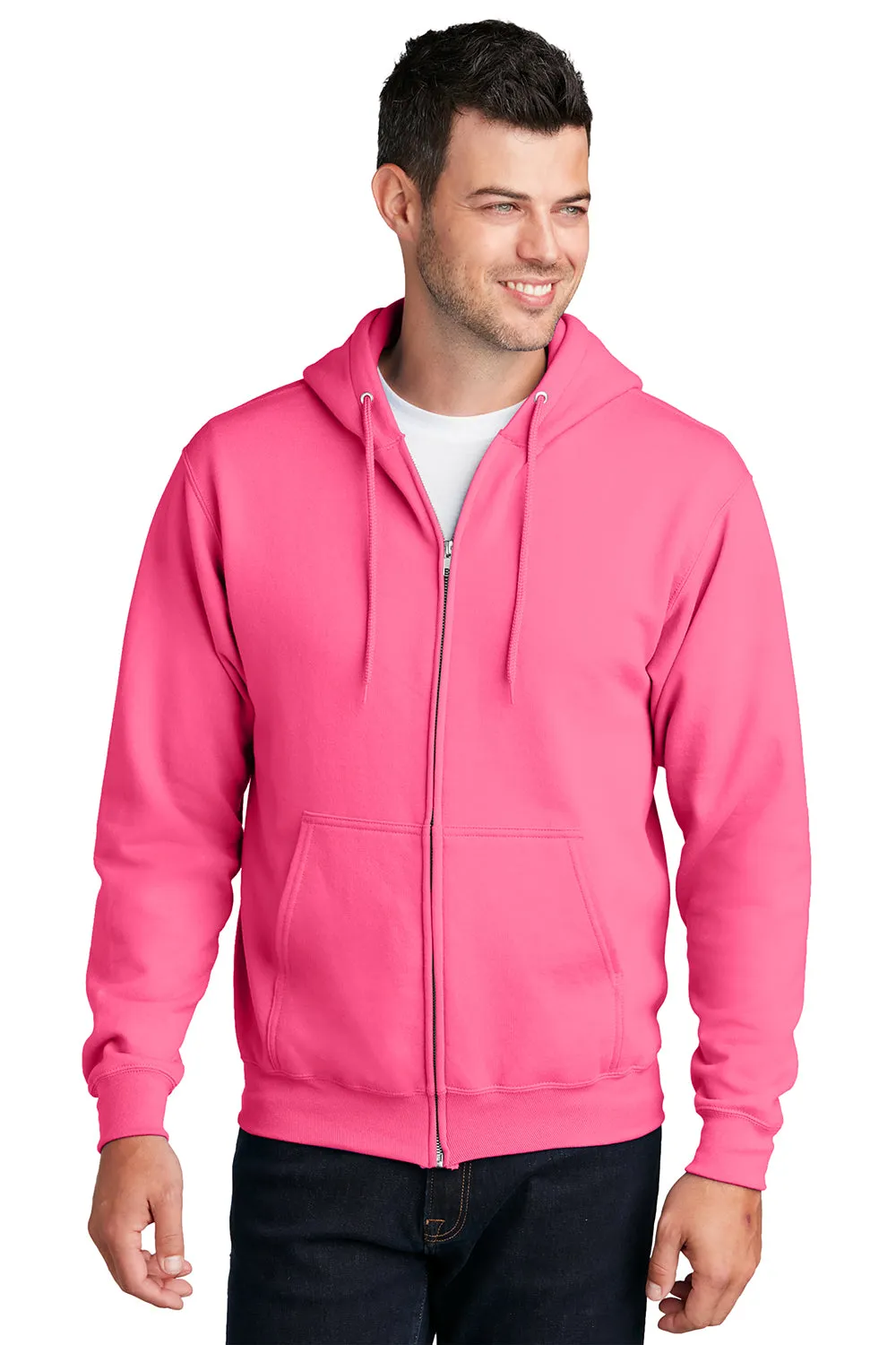 Port & Company Herren Core Pill Resistant Fleece Full Zip Kapuzenpullover Hoodie mit Taschen - Neon Pink