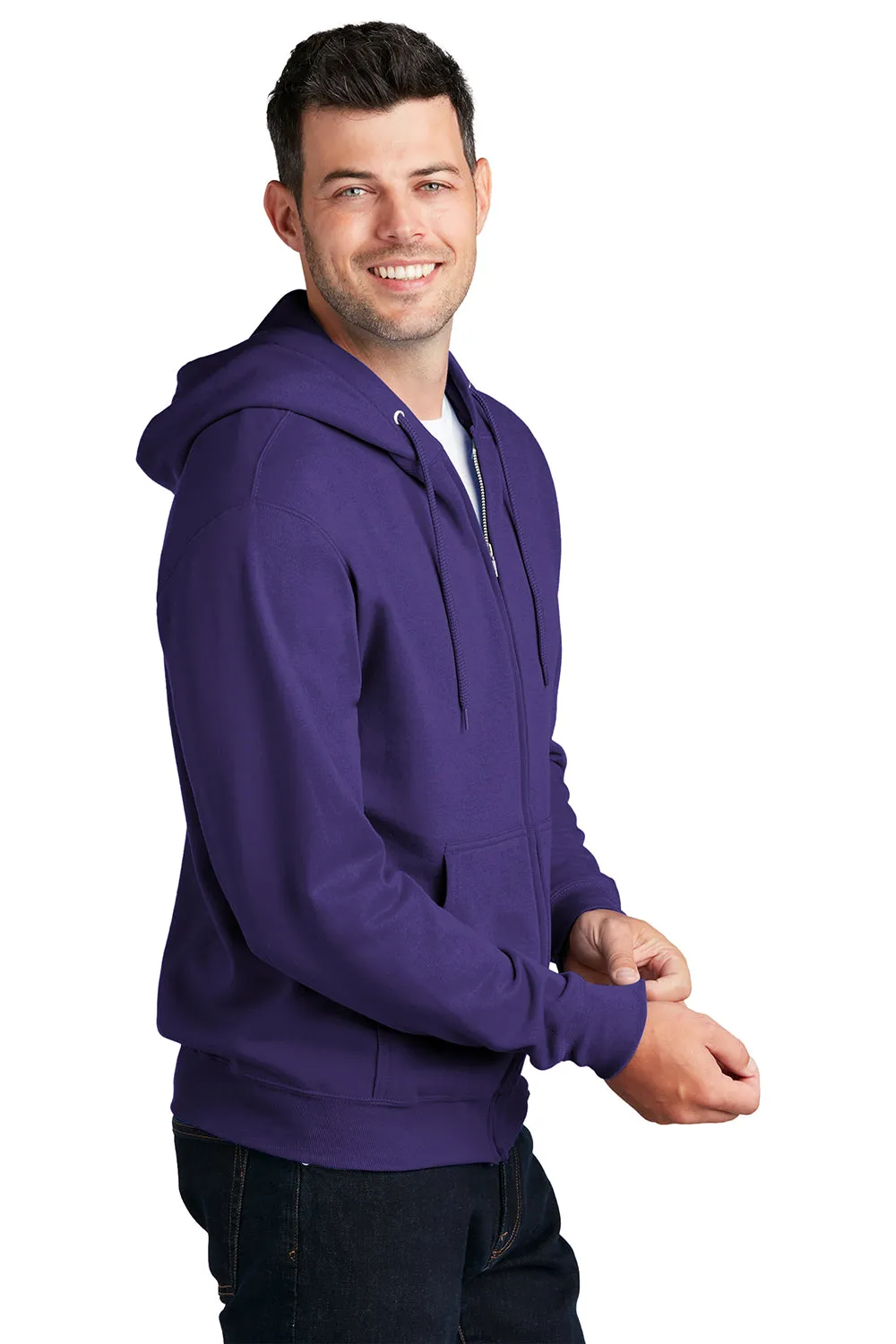 Port & Company Herren Core Pill Resistant Fleece Full-Zip Kapuzenpullover Hoodie mit Taschen - Lila