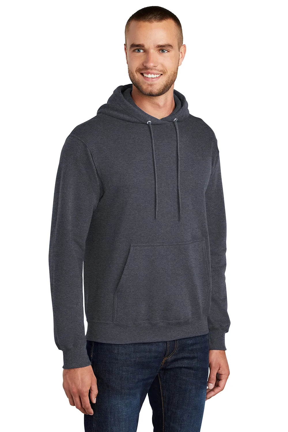 Port & Company Herren Core Pill Resistant Fleece Kapuzenpullover Hoodie mit Beuteltasche - Heather Navy Blau