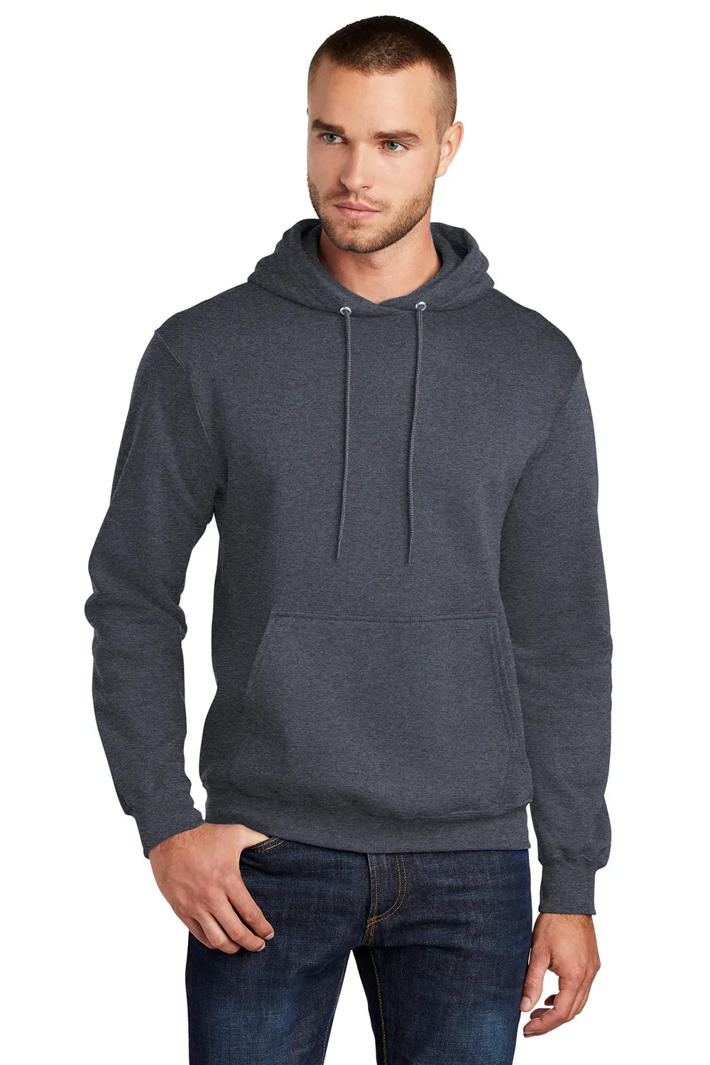 Port & Company Herren Core Pill Resistant Fleece Kapuzenpullover Hoodie mit Beuteltasche - Heather Navy Blau