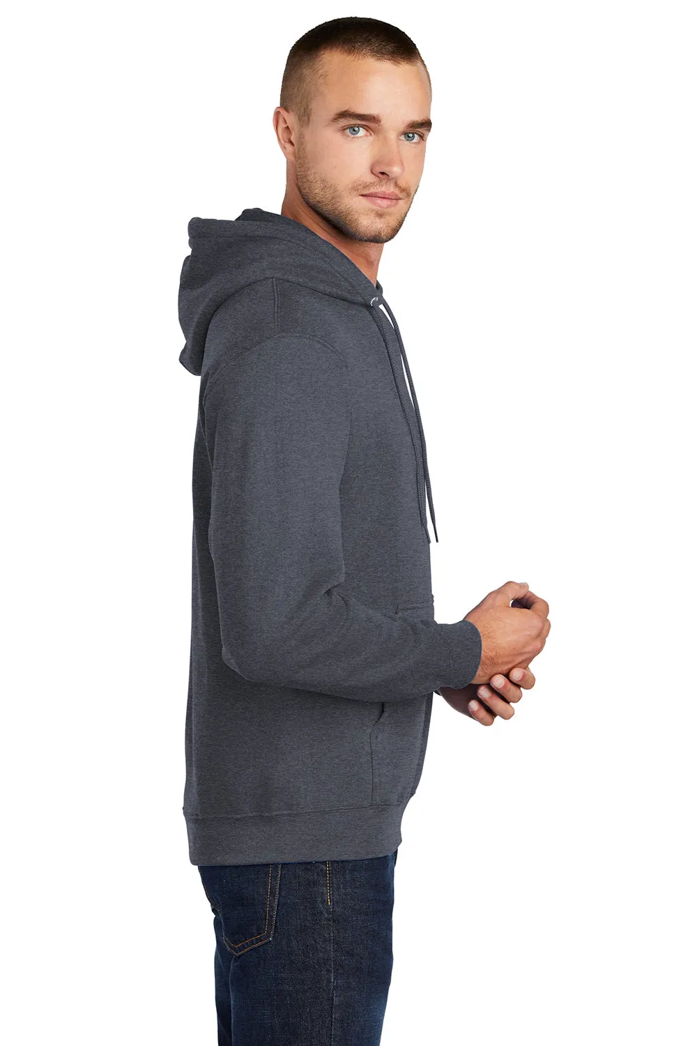 Port & Company Herren Core Pill Resistant Fleece Kapuzenpullover Hoodie mit Beuteltasche - Heather Navy Blau
