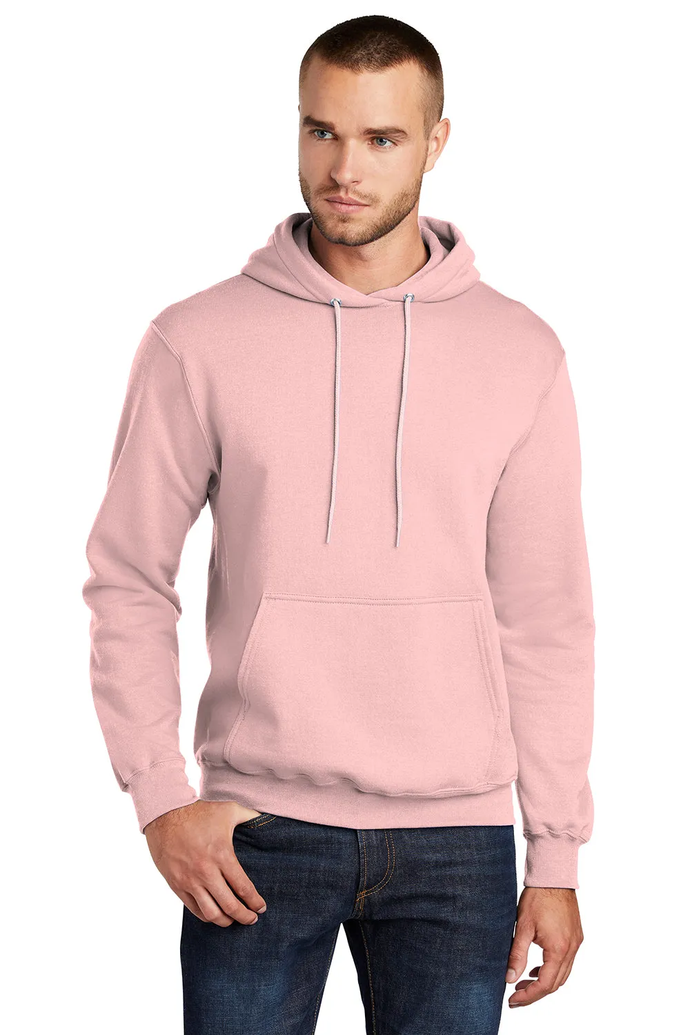 Port & Company Herren Core Pill Resistant Fleece Kapuzenpullover Hoodie mit Beuteltasche - Blasses Blassrosa