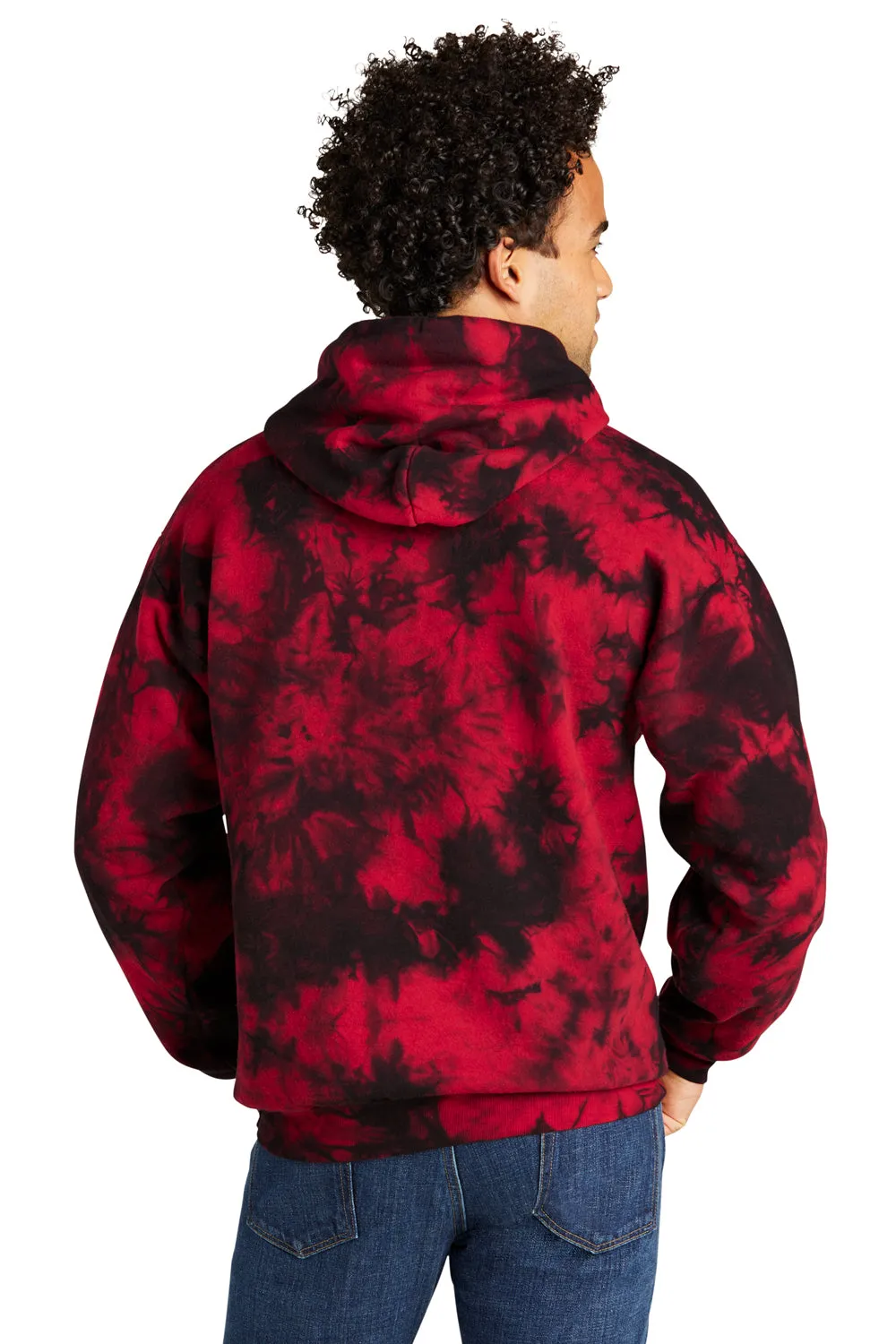 Port & Company Herren Kapuzenpullover mit Kristall-Tie-Dye und Kangaroo-Tasche - Schwarz/Rot
