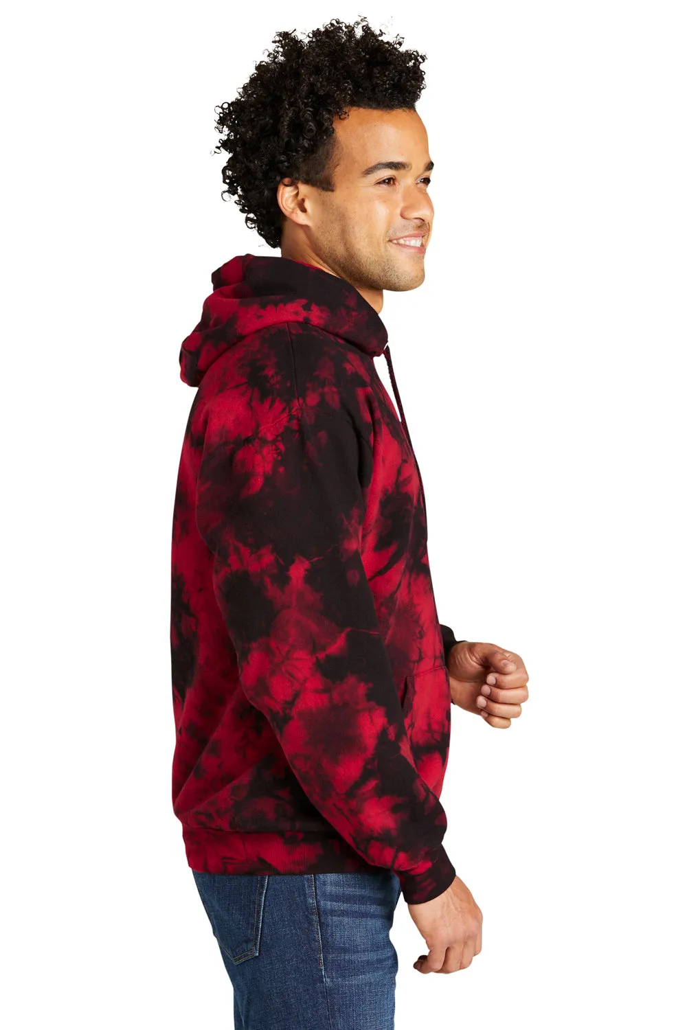 Port & Company Herren Kapuzenpullover mit Kristall-Tie-Dye und Kangaroo-Tasche - Schwarz/Rot