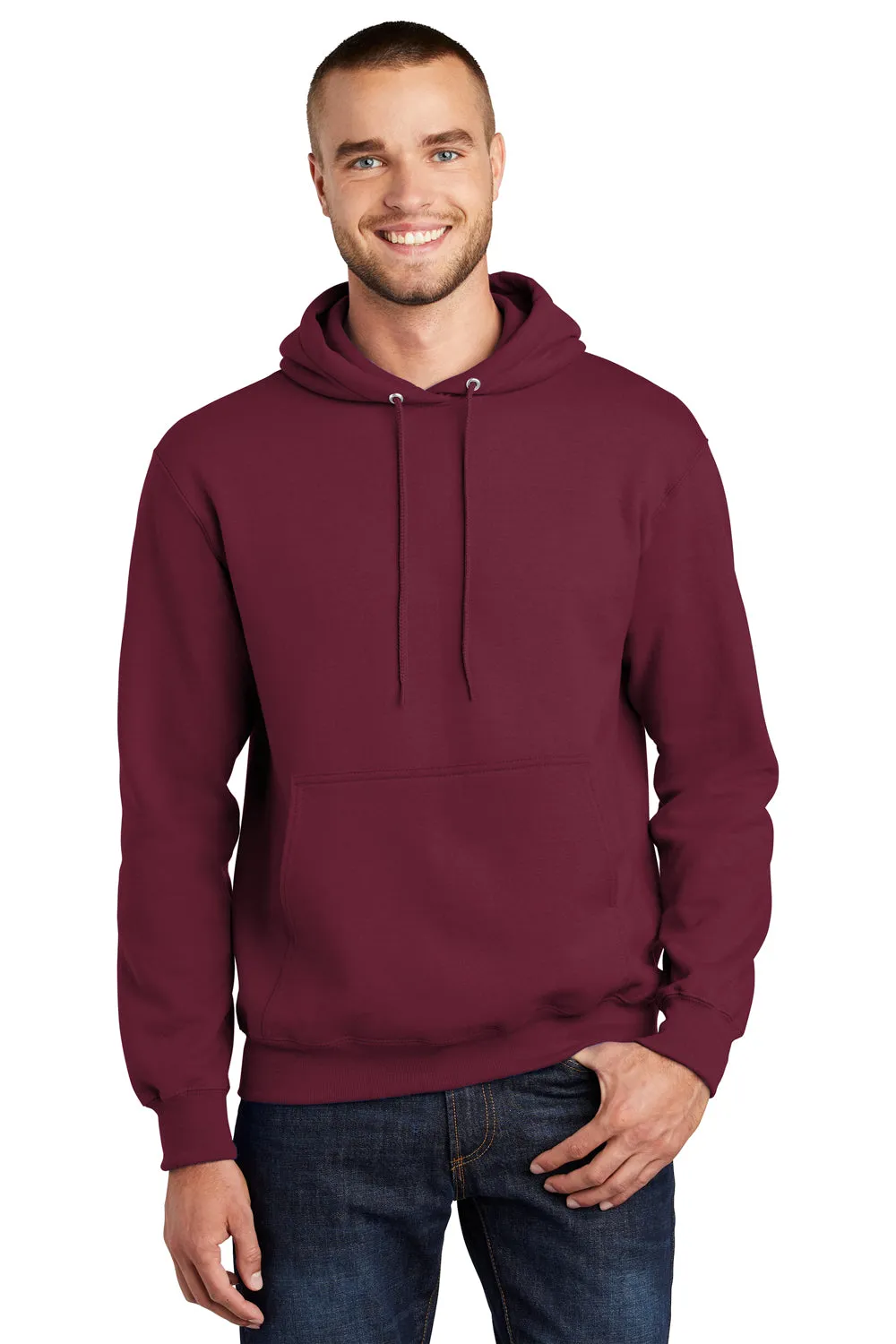Port & Company Herren Essential Pille-resistente Fleece Kapuzenpullover Hoodie mit Beuteltasche - Kardinalrot