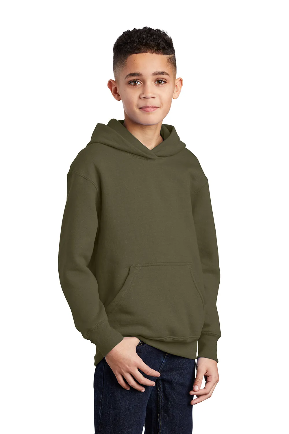 Port & Company Youth Core Pill Resistant Fleece Kapuzenpullover mit Kangaroo-Tasche - Olivgrün