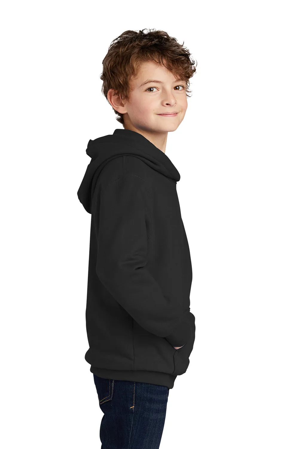 Port & Company Jugend Favorit Fleece Kapuzenpullover Hoodie mit Kangaroo-Tasche - Tiefschwarz