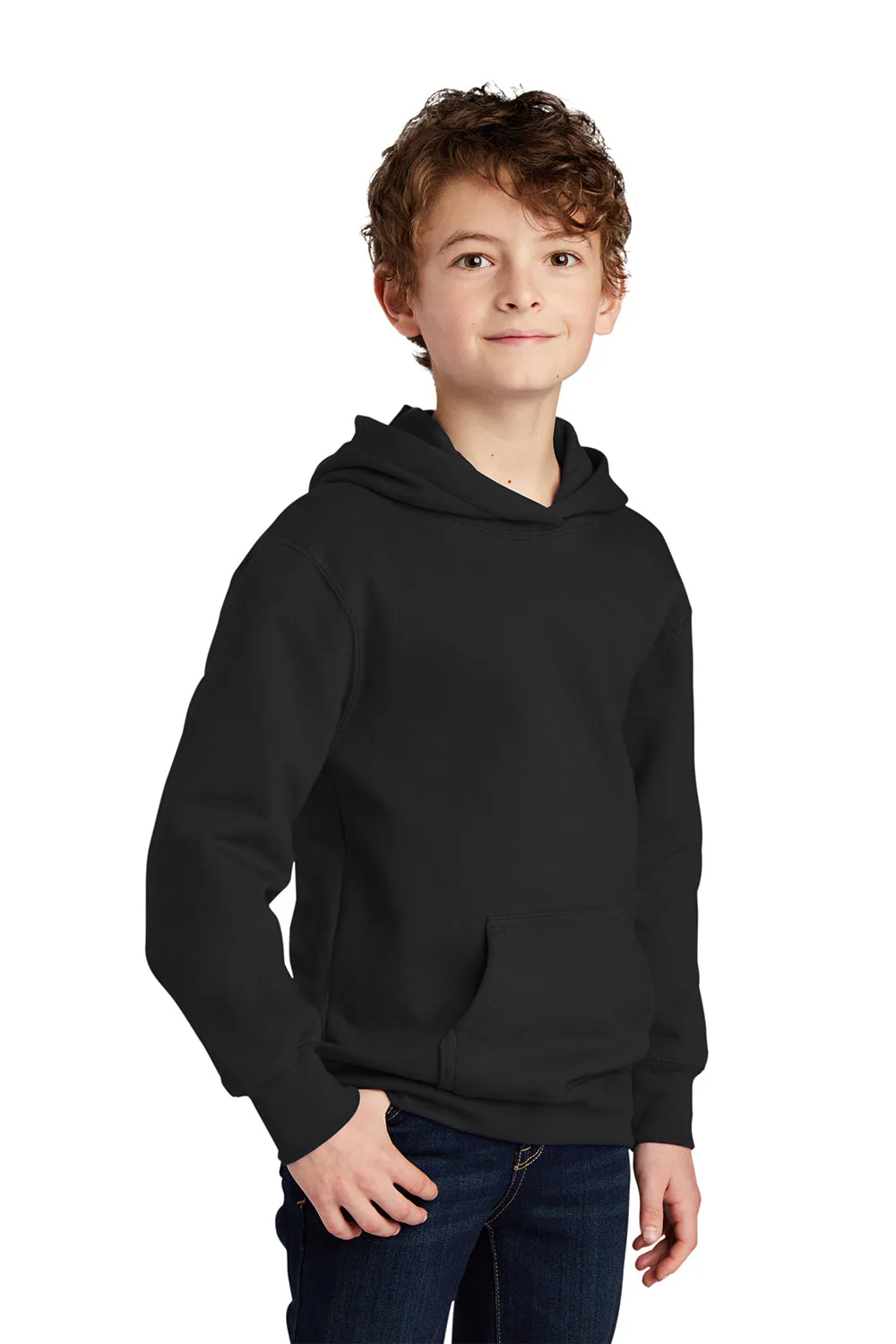 Port & Company Jugend Favorit Fleece Kapuzenpullover Hoodie mit Kangaroo-Tasche - Tiefschwarz
