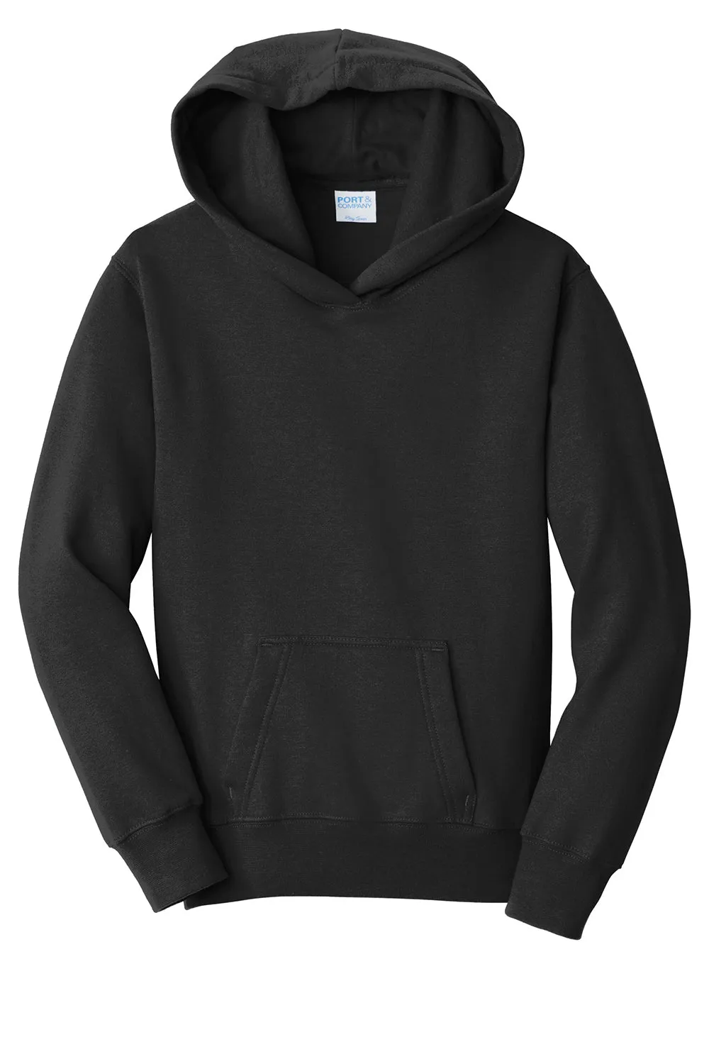 Port & Company Jugend Favorit Fleece Kapuzenpullover Hoodie mit Kangaroo-Tasche - Tiefschwarz