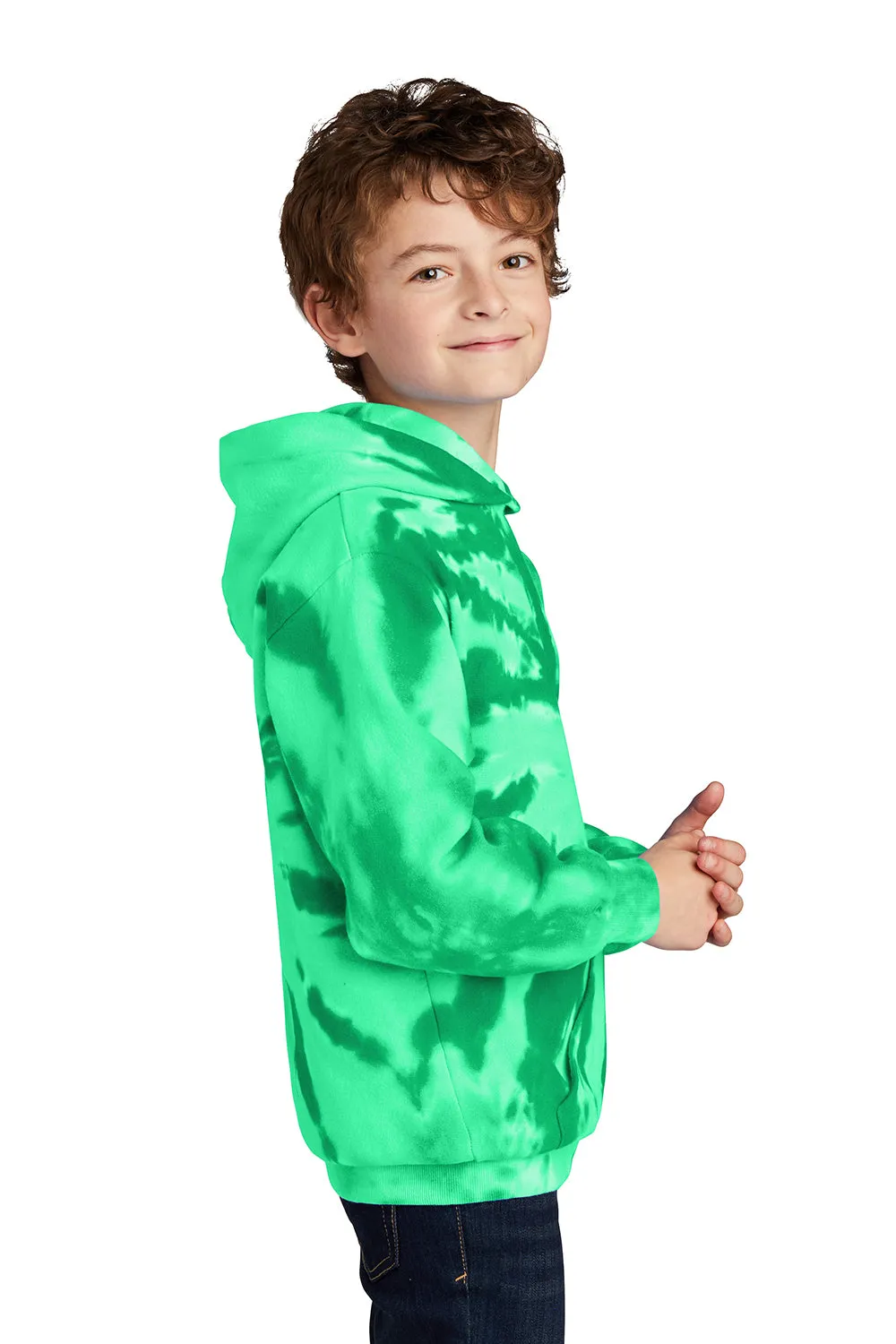 Port & Company Jugend-Tie-Dye-Fleece-Pullover mit Kapuze und Kangaroo-Tasche - Kellygrün