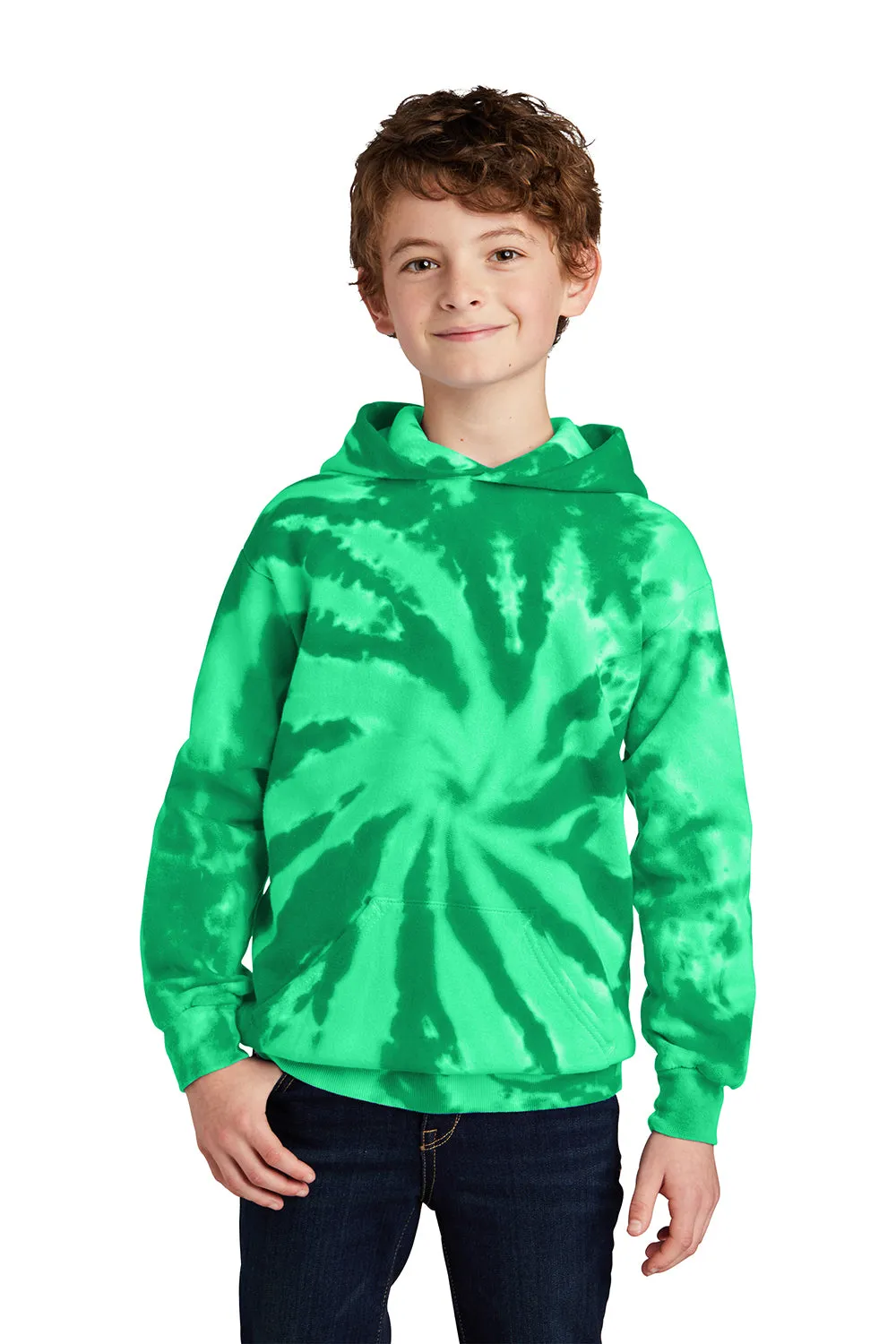 Port & Company Jugend-Tie-Dye-Fleece-Pullover mit Kapuze und Kangaroo-Tasche - Kellygrün