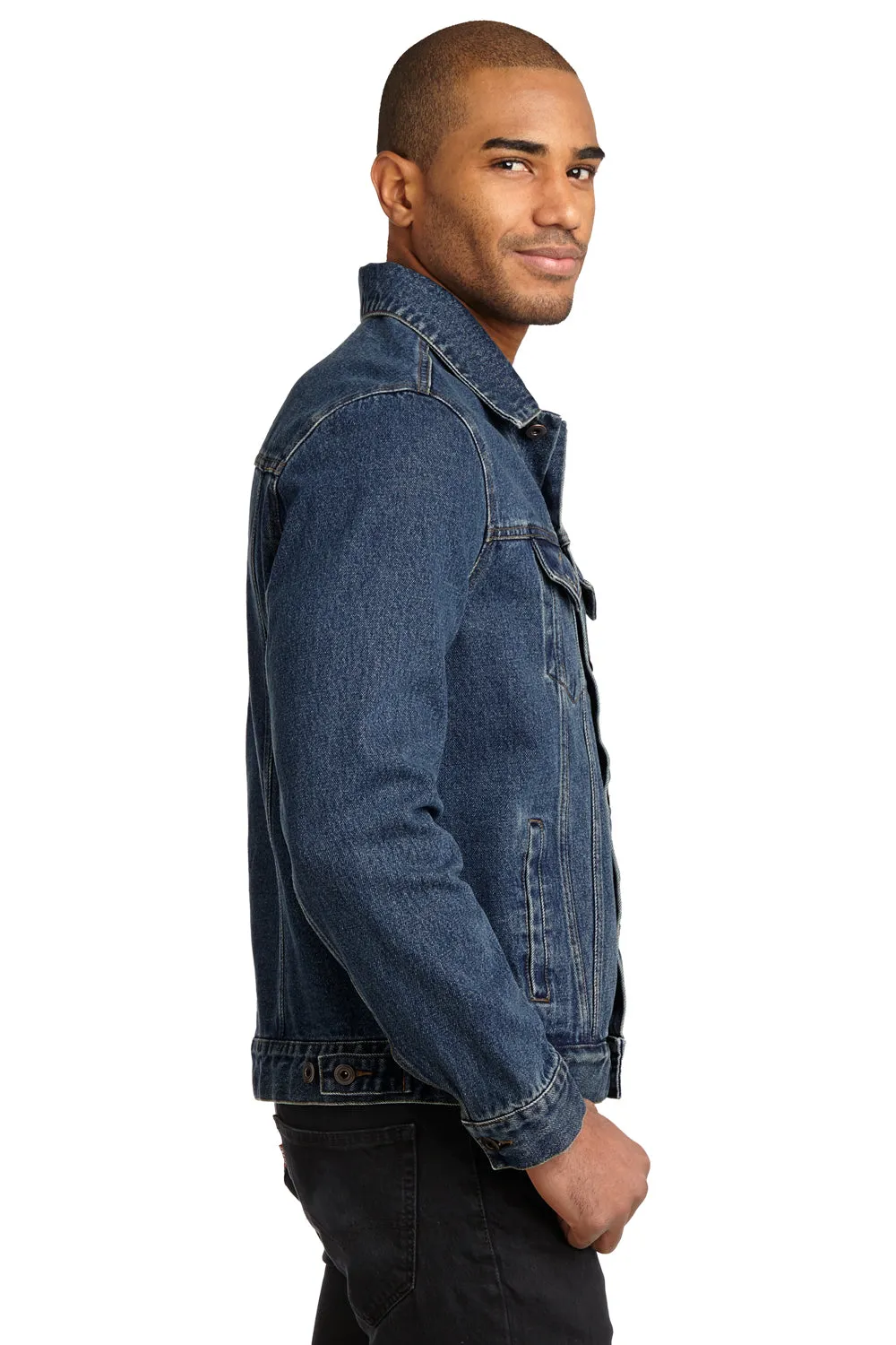 Port Authority Herren Stonewashed Denim Button-Down Jacke - Denim Blau