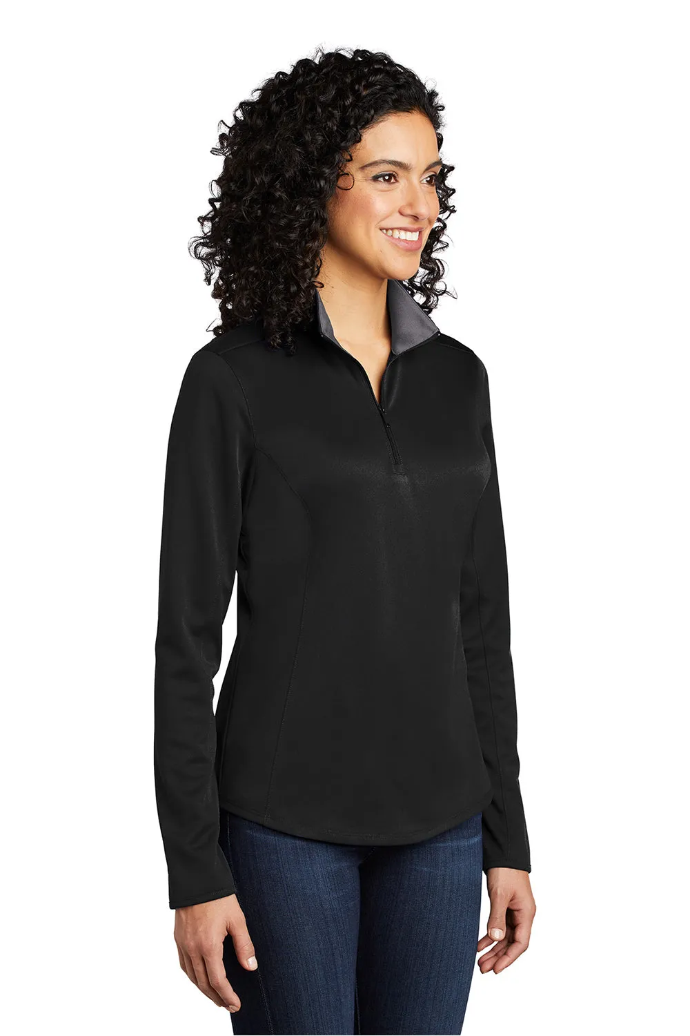 Port Authority Damen Silk Touch Performance Feuchtigkeitstransportierendes 1/4-Zip Sweatshirt - Schwarz/Stahlgrau