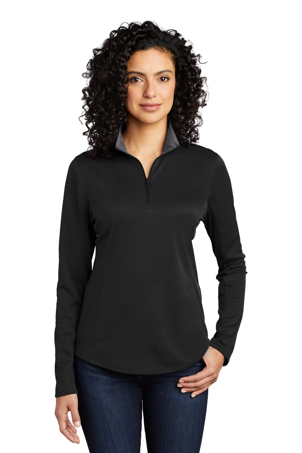 Port Authority Damen Silk Touch Performance Feuchtigkeitstransportierendes 1/4-Zip Sweatshirt - Schwarz/Stahlgrau