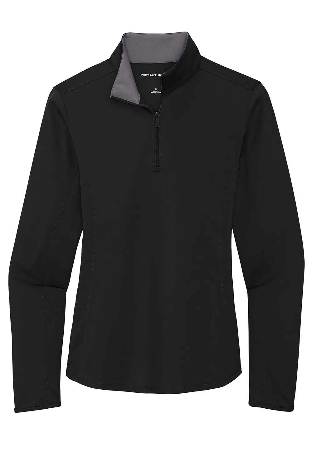 Port Authority Damen Silk Touch Performance Feuchtigkeitstransportierendes 1/4-Zip Sweatshirt - Schwarz/Stahlgrau
