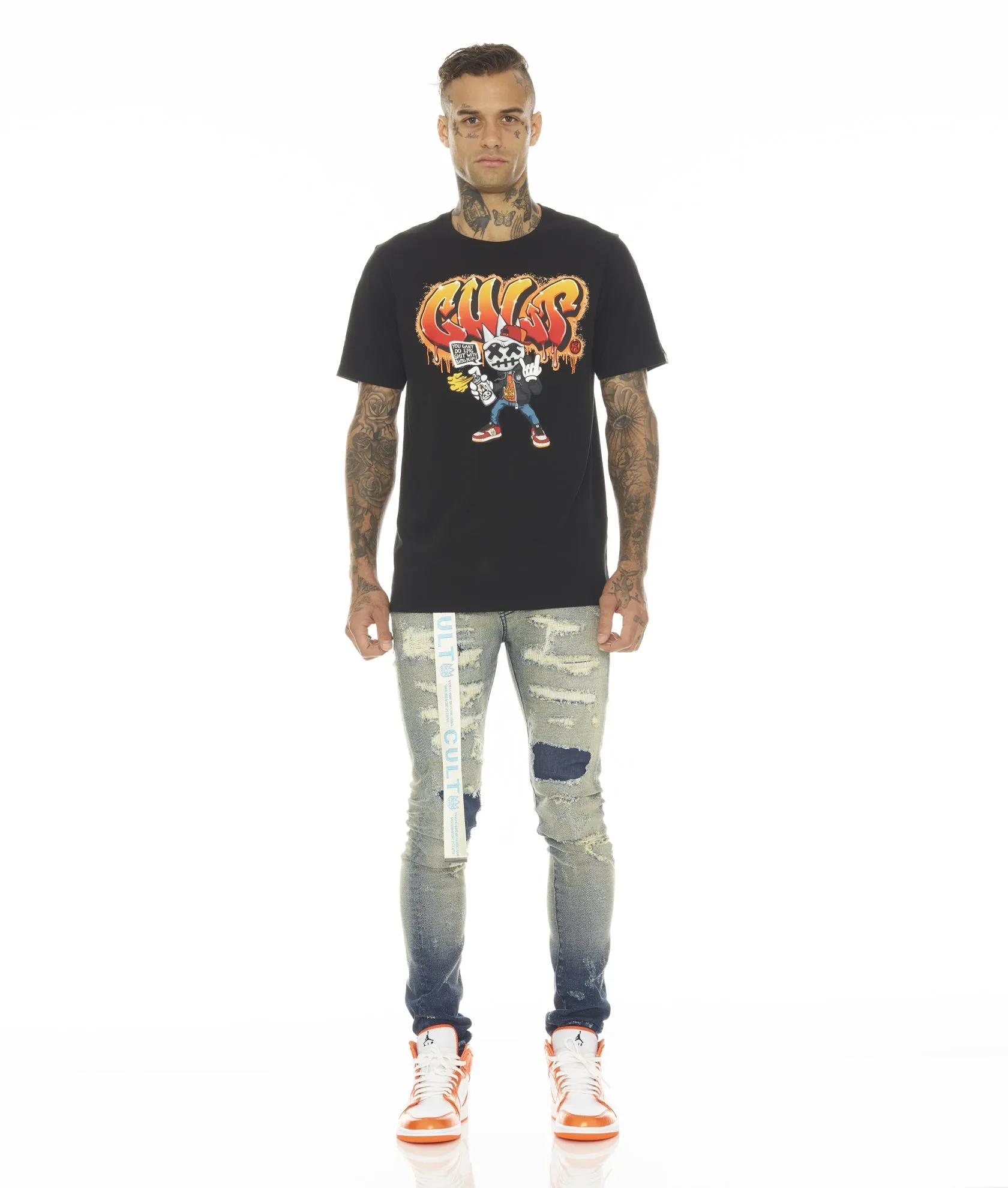PUNK SUPER SKINNY STRETCH MIT RÜBENROTEM GÜRTEL IN INO