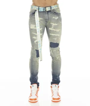 PUNK SUPER SKINNY STRETCH MIT RÜBENROTEM GÜRTEL IN INO