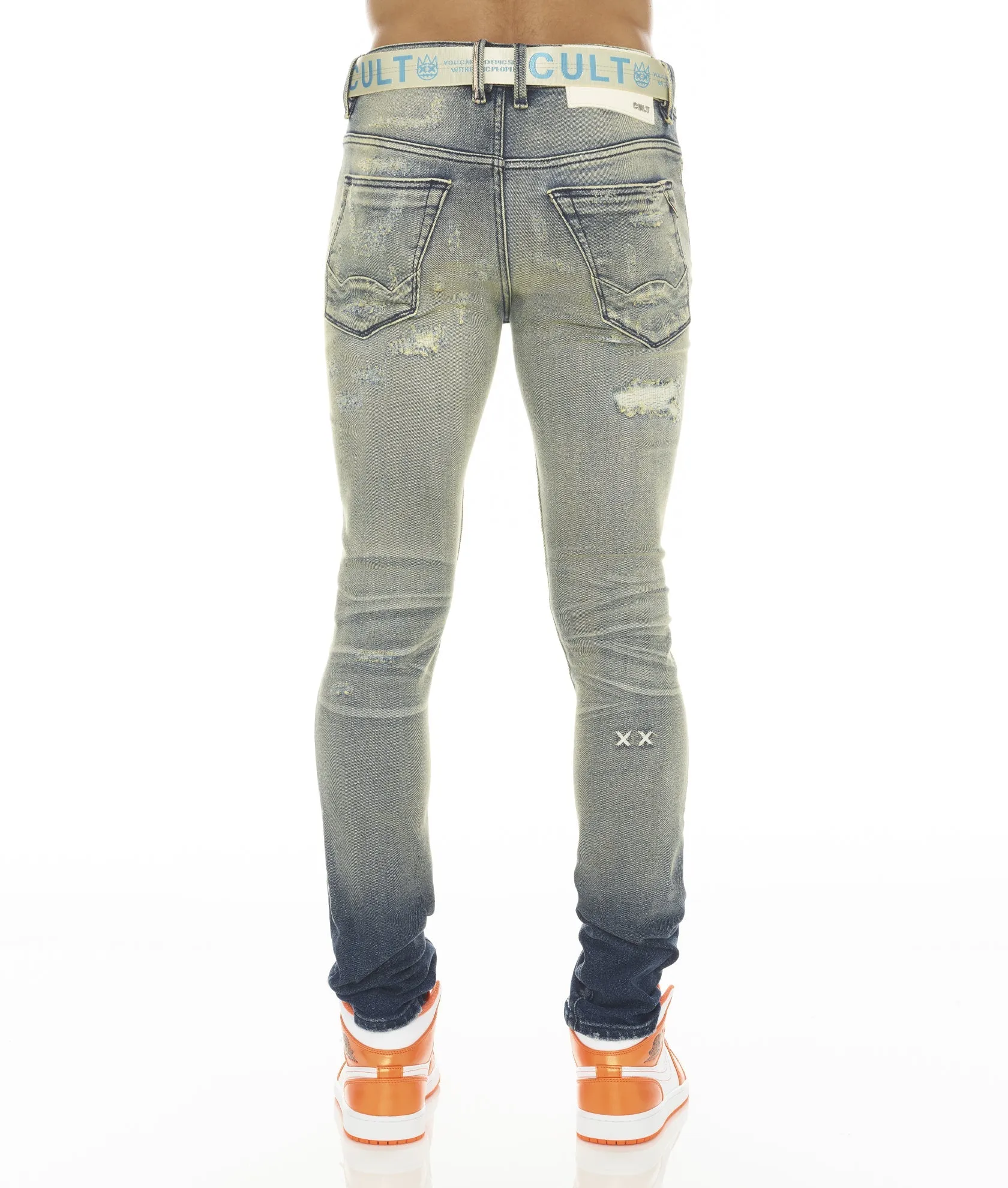 PUNK SUPER SKINNY STRETCH MIT RÜBENROTEM GÜRTEL IN INO
