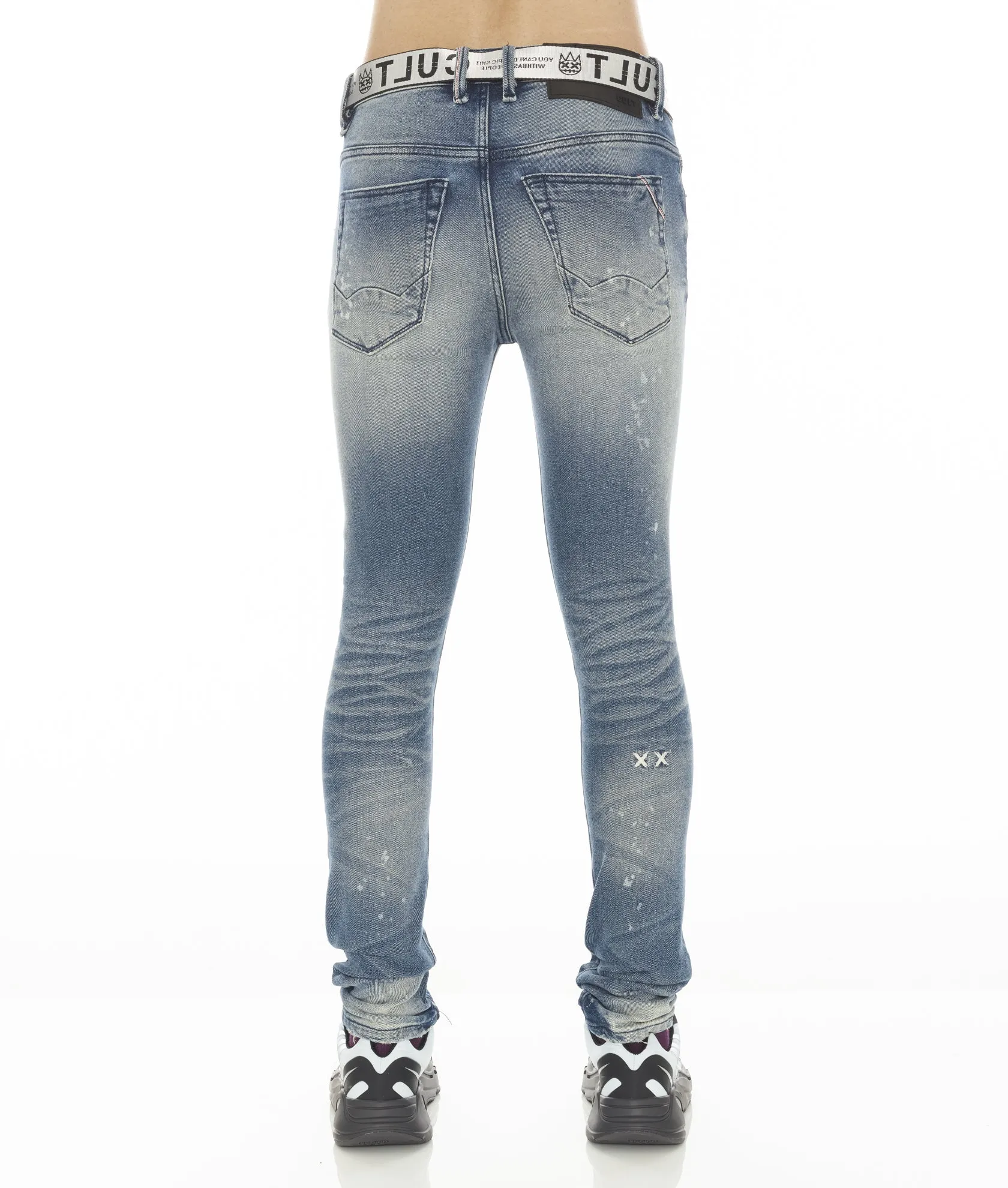 PUNK SUPER SKINNY STRETCH MIT WEIßEM GÜRTEL IN BASILIKUM