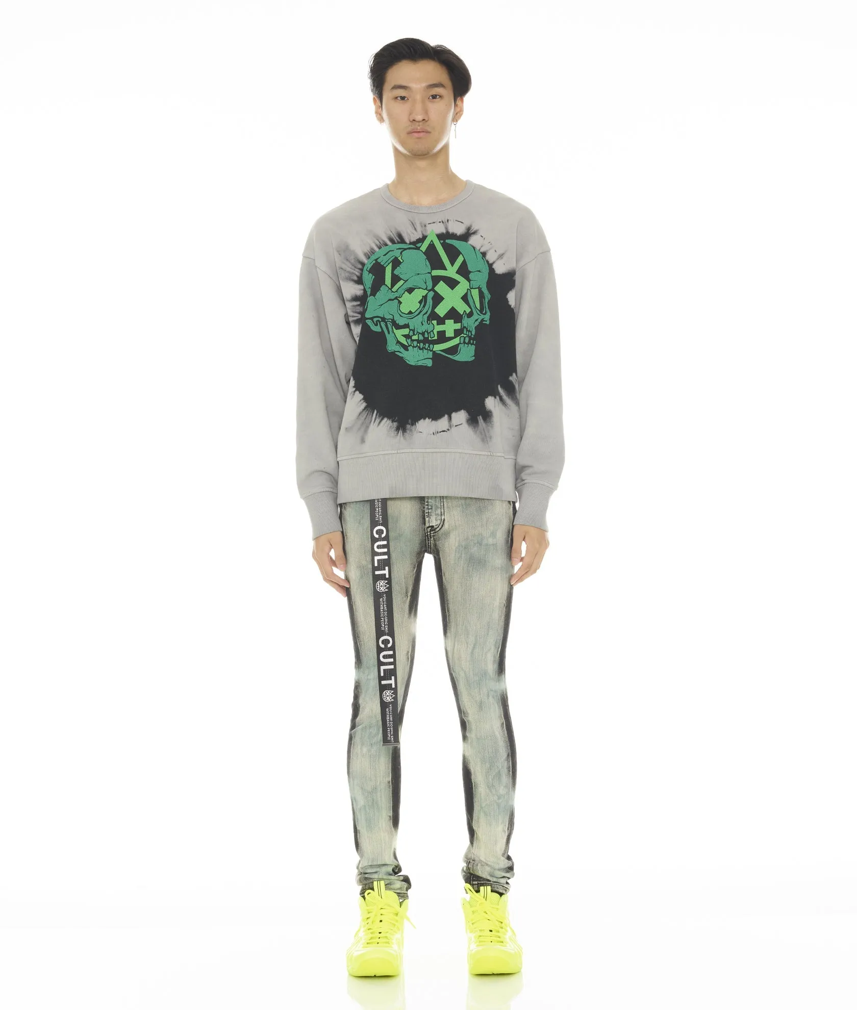 PUNK SUPER SKINNY STRETCH MIT WEISSEM GÜRTEL IN GLAZIERT