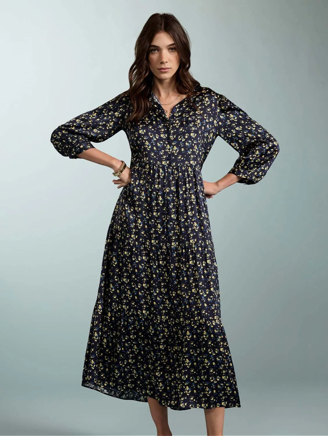 Purnita LENZING™ ECOVERO™ Recyceltes Kleid | Blauer verschwommener Ditsy-Druck