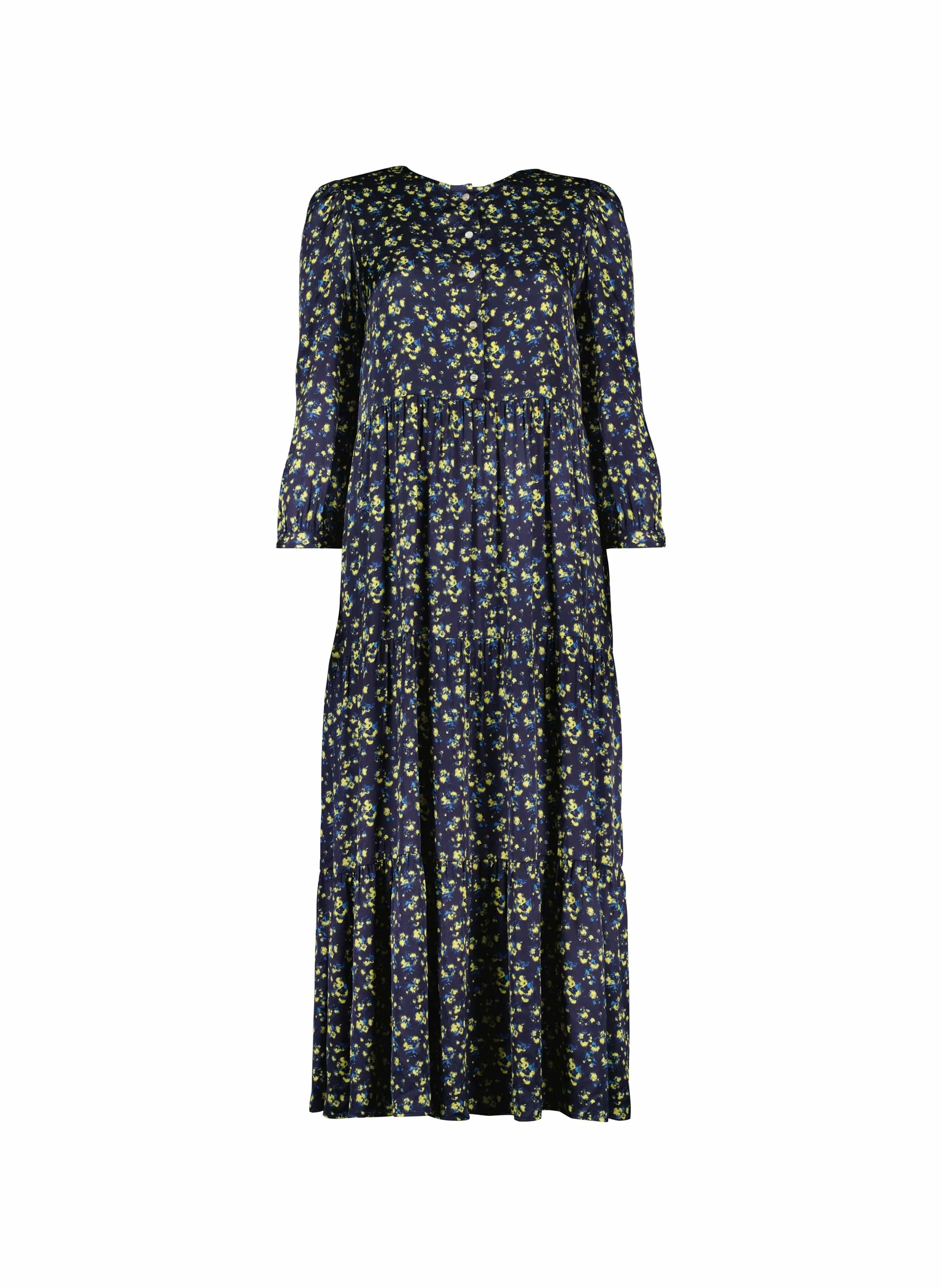 Purnita LENZING™ ECOVERO™ Recyceltes Kleid | Blauer verschwommener Ditsy-Druck