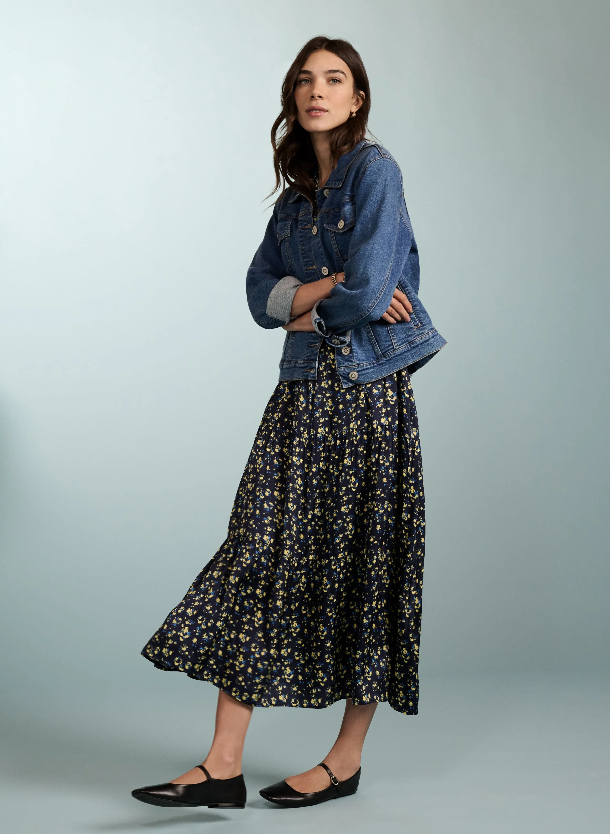 Purnita LENZING™ ECOVERO™ Recyceltes Kleid | Blauer verschwommener Ditsy-Druck
