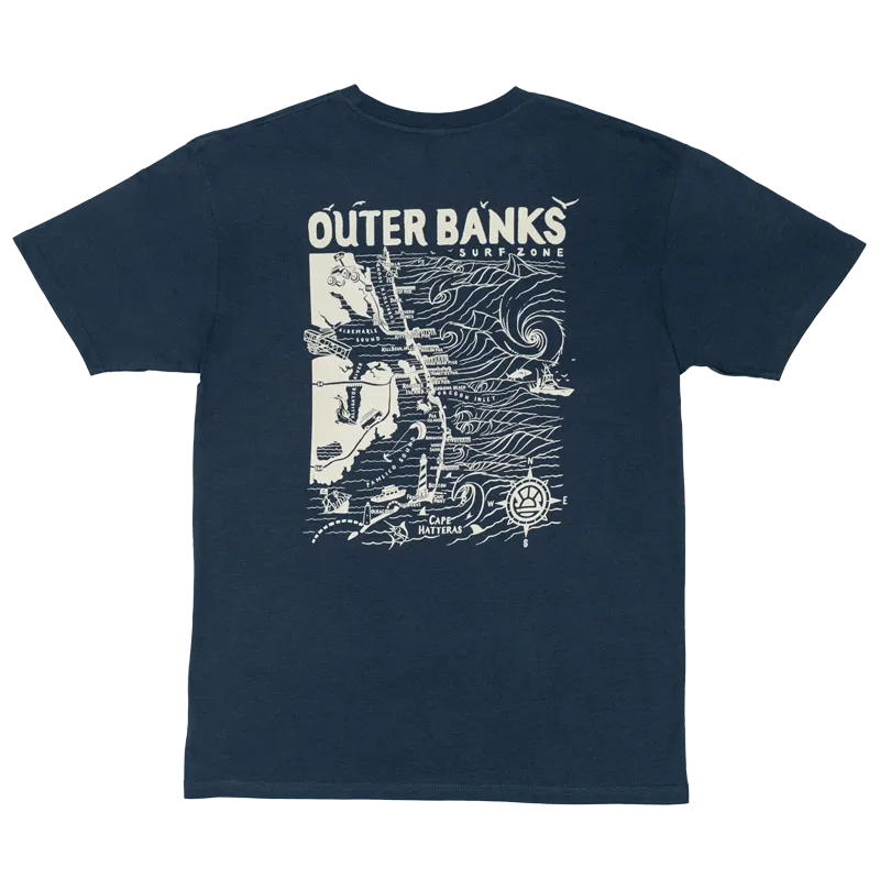 ECHTE Outer Banks Karte T-Shirt - Hafenblau