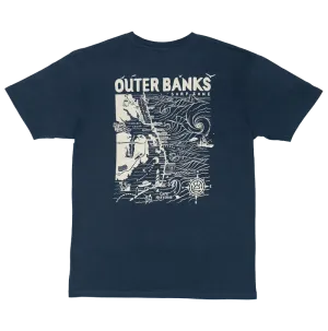ECHTE Outer Banks Karte T-Shirt - Hafenblau