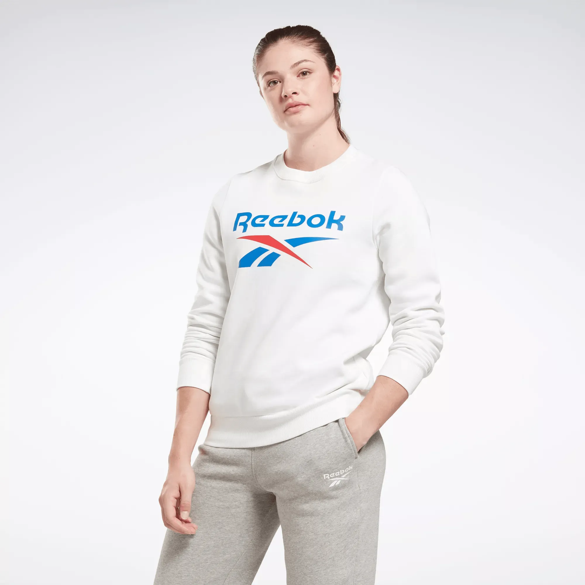 Reebok Damen Identity Big Logo Fleece Crew Sweatshirt Weiß Reebok
