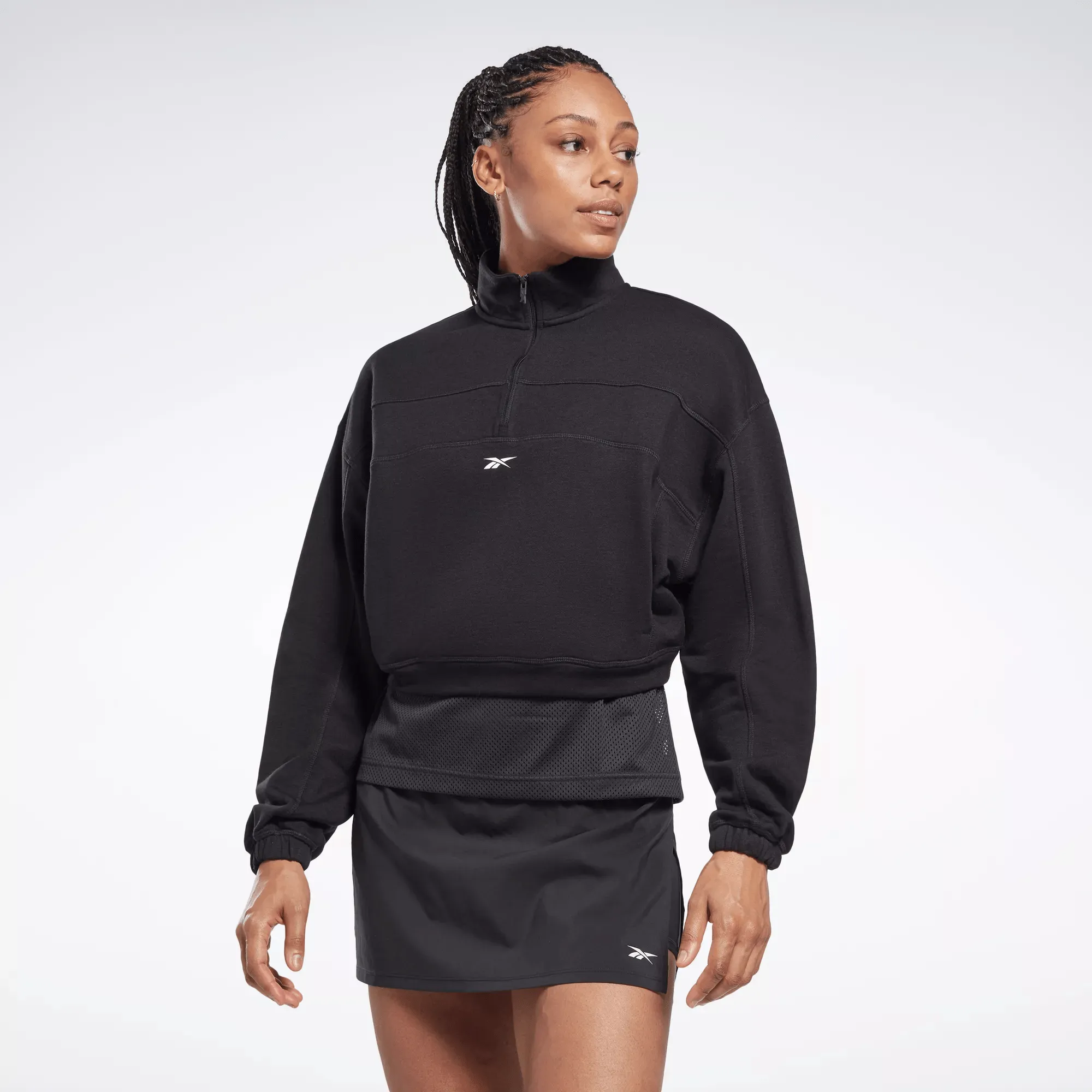 Reebok Damen Workout Ready Strick 1/4 Zip Sweatshirt Schwarz Reebok