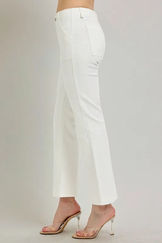 Risen Jeans High-Waist Knöchelweite Patchentasche Hose